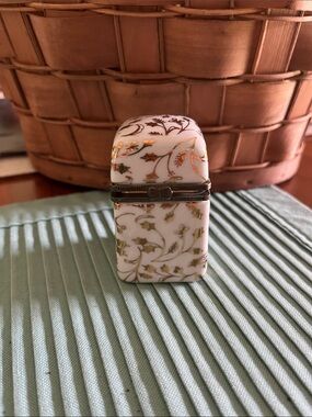 White Porcelain Floral Trinket Box with Gold Accents